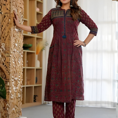 Cotton Motifs Kurta Set with Dupatta