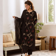 Women's Embroidered Cotton Kurta Dupatta Set