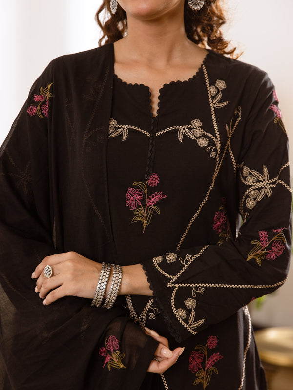 Women's Embroidered Cotton Kurta Dupatta Set