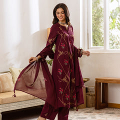 Women's Embroidered Cotton Kurta Dupatta Set
