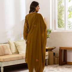 Embroidered Cotton Kurta Set with Pants & Dupatta