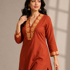 Embroidered Cotton Straight Kurta Set