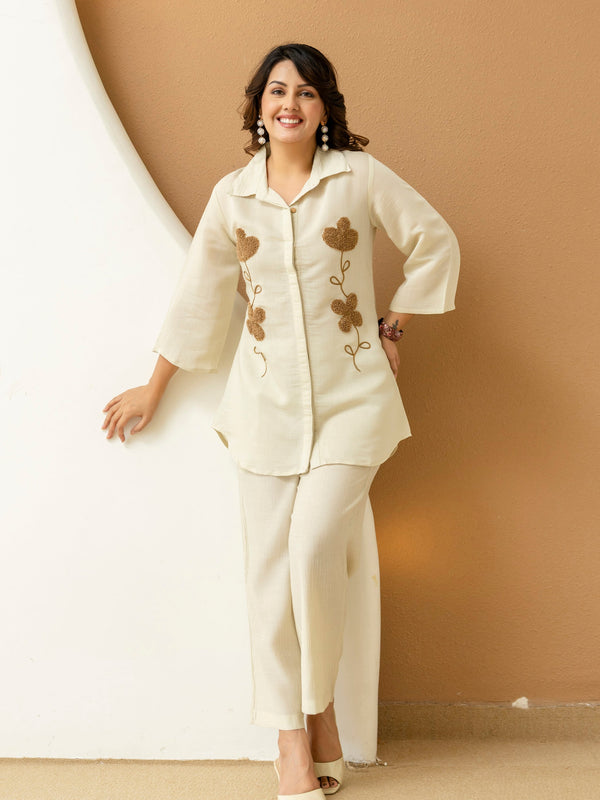Cotton Mulmul Crush Shirt Style Co-Ord Set
