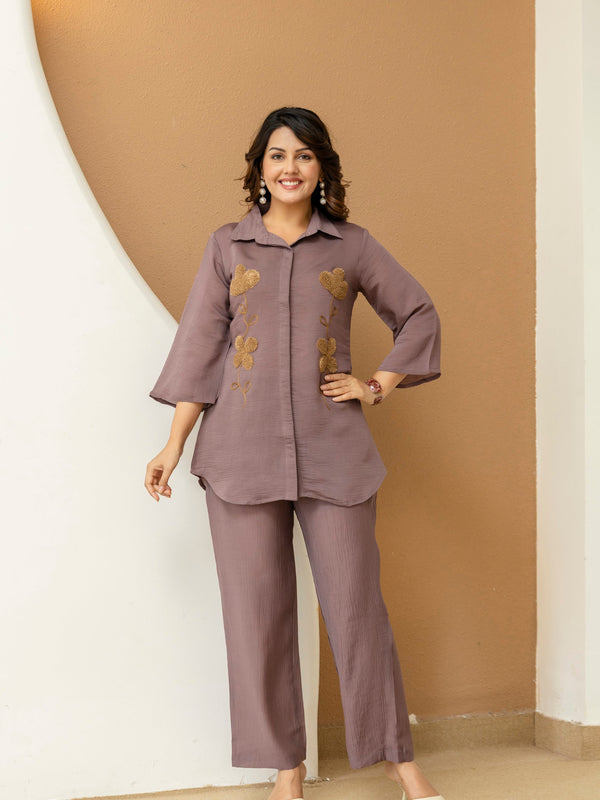 Cotton Mulmul Crush Shirt Style Co-Ord Set