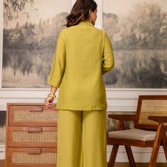 Olive Green Cotton Mulmul Crush Co-Ord Set