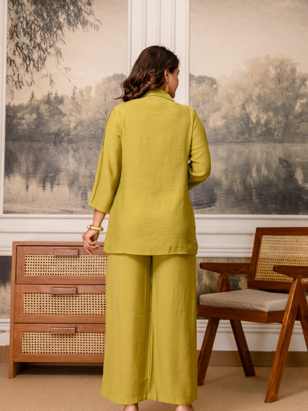Olive Green Cotton Mulmul Crush Co-Ord Set