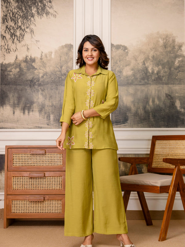 Cotton Mulmul Crush Shirt Style Co-Ord Set