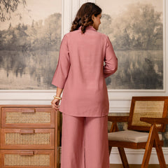 Dusty Pink Cotton Mulmul Crush Co-Ord Set