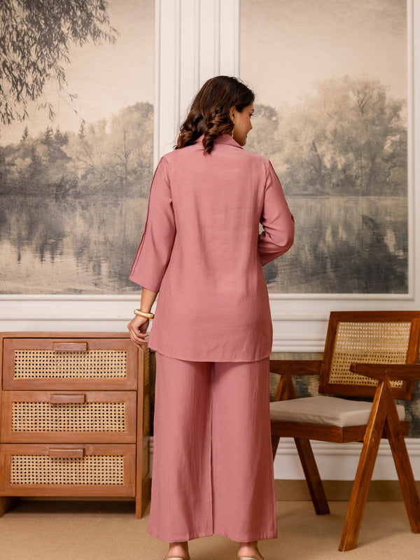 Dusty Pink Cotton Mulmul Crush Co-Ord Set
