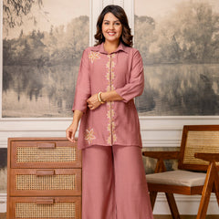 Dusty Pink Cotton Mulmul Crush Co-Ord Set