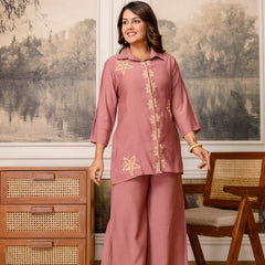 Dusty Pink Cotton Mulmul Crush Co-Ord Set