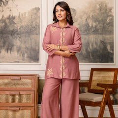 Dusty Pink Cotton Mulmul Crush Co-Ord Set