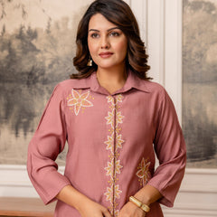 Dusty Pink Cotton Mulmul Crush Co-Ord Set
