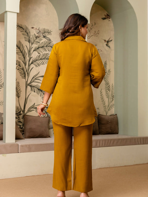 Mustard Cotton Mulmul Crush Co-Ord Set