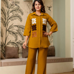 Mustard Cotton Mulmul Crush Co-Ord Set