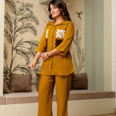 Mustard Cotton Mulmul Crush Co-Ord Set