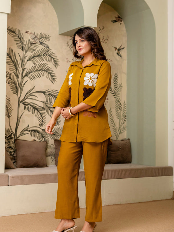 Cotton Mulmul Crush Shirt Style Co-Ord Set