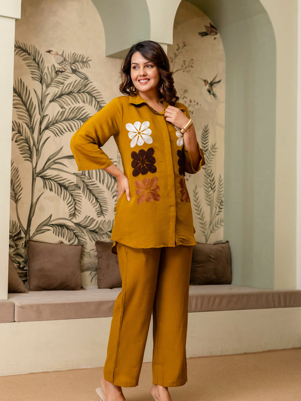 Mustard Cotton Mulmul Crush Co-Ord Set