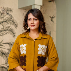 Mustard Cotton Mulmul Crush Co-Ord Set