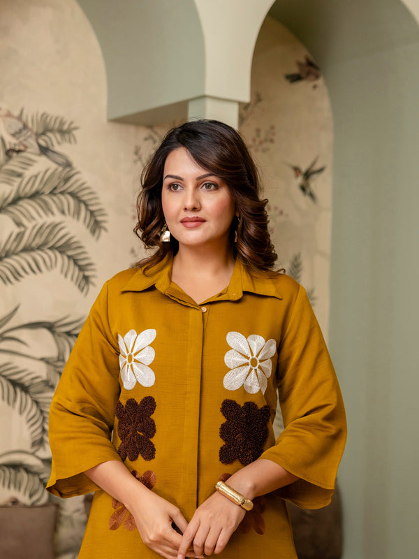 Mustard Cotton Mulmul Crush Co-Ord Set