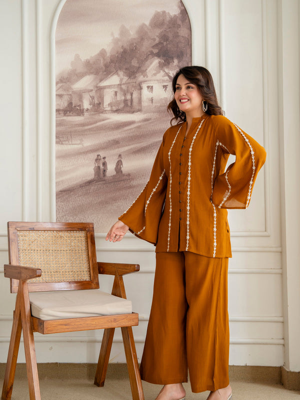 Orange Cotton Mulmul Crush Co-Ord Set