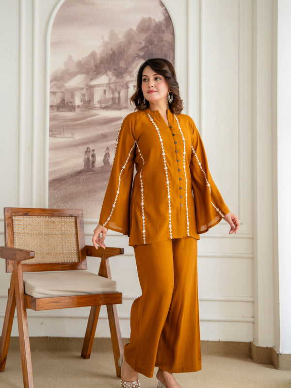 Cotton Mulmul Crush Shirt Style Co-Ord Set