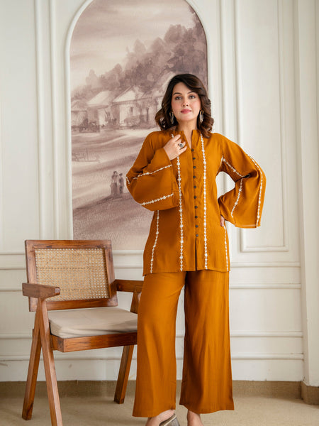 Orange Cotton Mulmul Crush Co-Ord Set