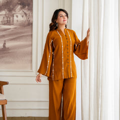 Orange Cotton Mulmul Crush Co-Ord Set