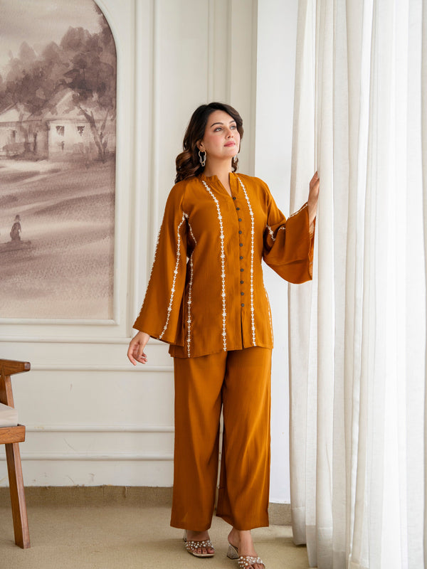 Cotton Mulmul Crush Shirt Style Co-Ord Set