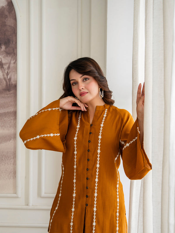 Orange Cotton Mulmul Crush Co-Ord Set
