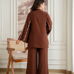 Brown Cotton Mulmul Crush Co-Ord Set
