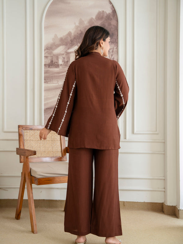 Brown Cotton Mulmul Crush Co-Ord Set