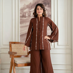 Brown Cotton Mulmul Crush Co-Ord Set
