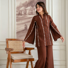 Brown Cotton Mulmul Crush Co-Ord Set