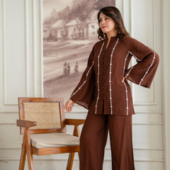 Brown Cotton Mulmul Crush Co-Ord Set
