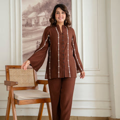 Brown Cotton Mulmul Crush Co-Ord Set