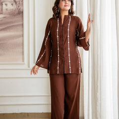Brown Cotton Mulmul Crush Co-Ord Set