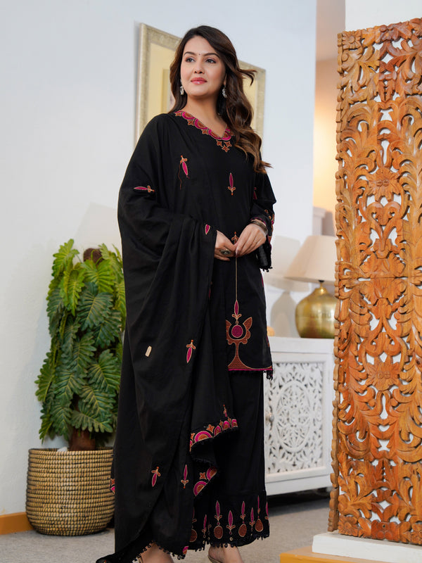 Cotton Embroidered Kurta Set with Dupatta