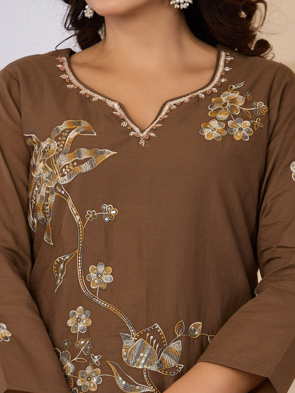 Cotton Handwork Kurta Palazzo Dupatta Set