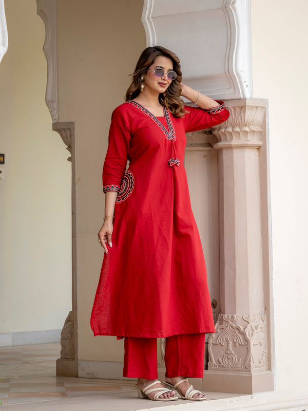 Cotton Embroidered Kurta Set