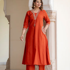 Cotton Embroidered  Kurta Set