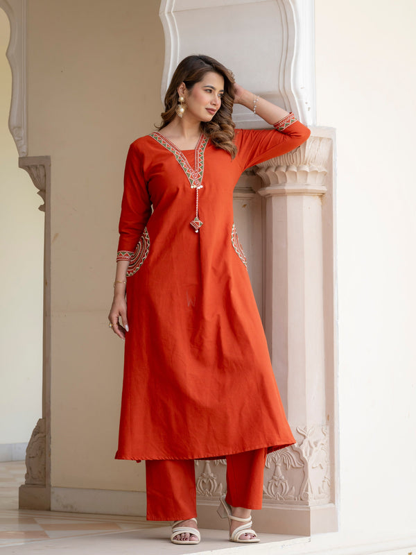 Cotton Embroidered Kurta Set
