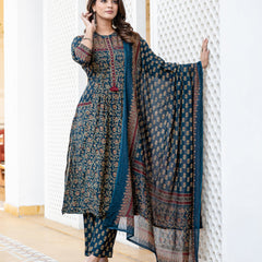 Cotton Motifs Kurta Set with Dupatta
