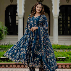 Women’s Pure Cotton Floral Kurta Set with Pants & Dupatta