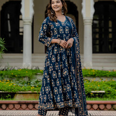 Women’s Pure Cotton Floral Kurta Set with Pants & Dupatta