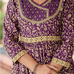 Women’s Pure Cotton Purple Ethnic Printed Kurta Set with Pants & Dupatta