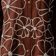Women Brown Embroidered Thread Work Pure Cotton coord set with cutwork