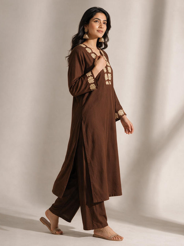 Embroidered Cotton Straight Kurta Set