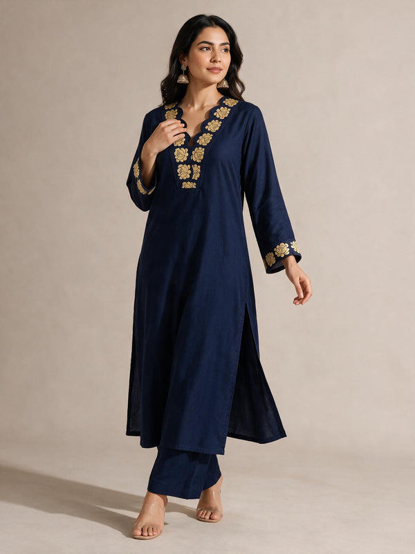 Embroidered Cotton Straight Kurta Set
