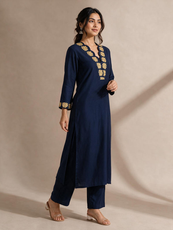 Embroidered Cotton Straight Kurta Set